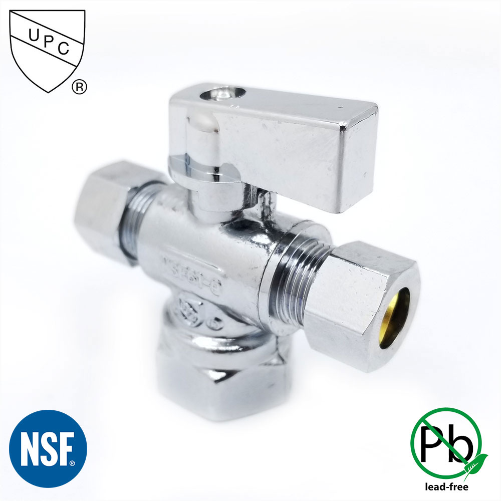 6479-T 1/2" FIP x 3/8" Comp x 3/8" Comp Quater-Turn Angle Stop Valve (4402479)