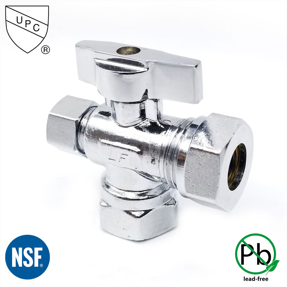 6484-T 1/2" FIP x 1/2" Slip Joint x 3/8" Comp Quater-Turn Angle Stop Valve (4402484)
