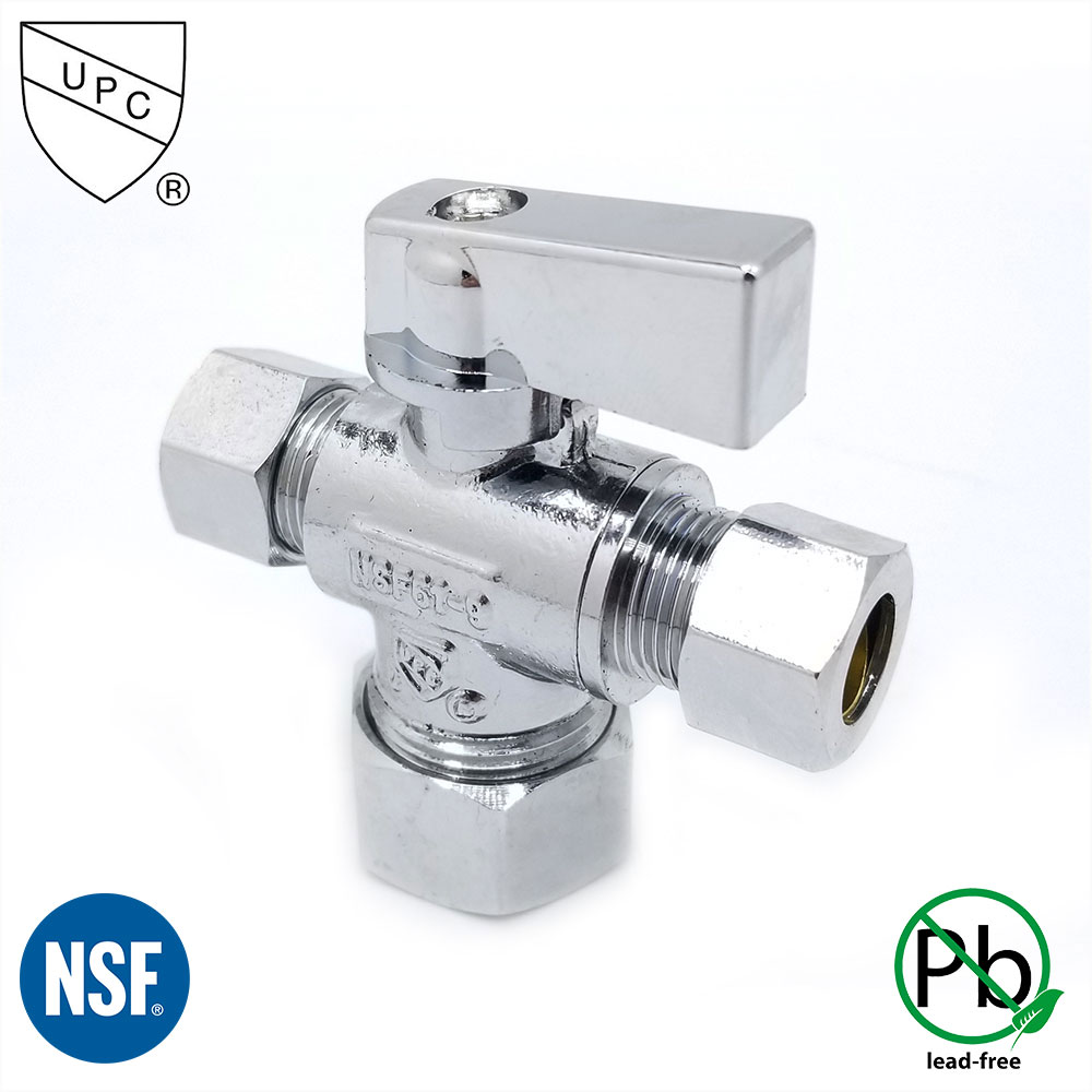 6487-T 5/8" Comp x 3/8" Comp x 3/8" Comp Quater-Turn Angle Stop Valve (4402487)