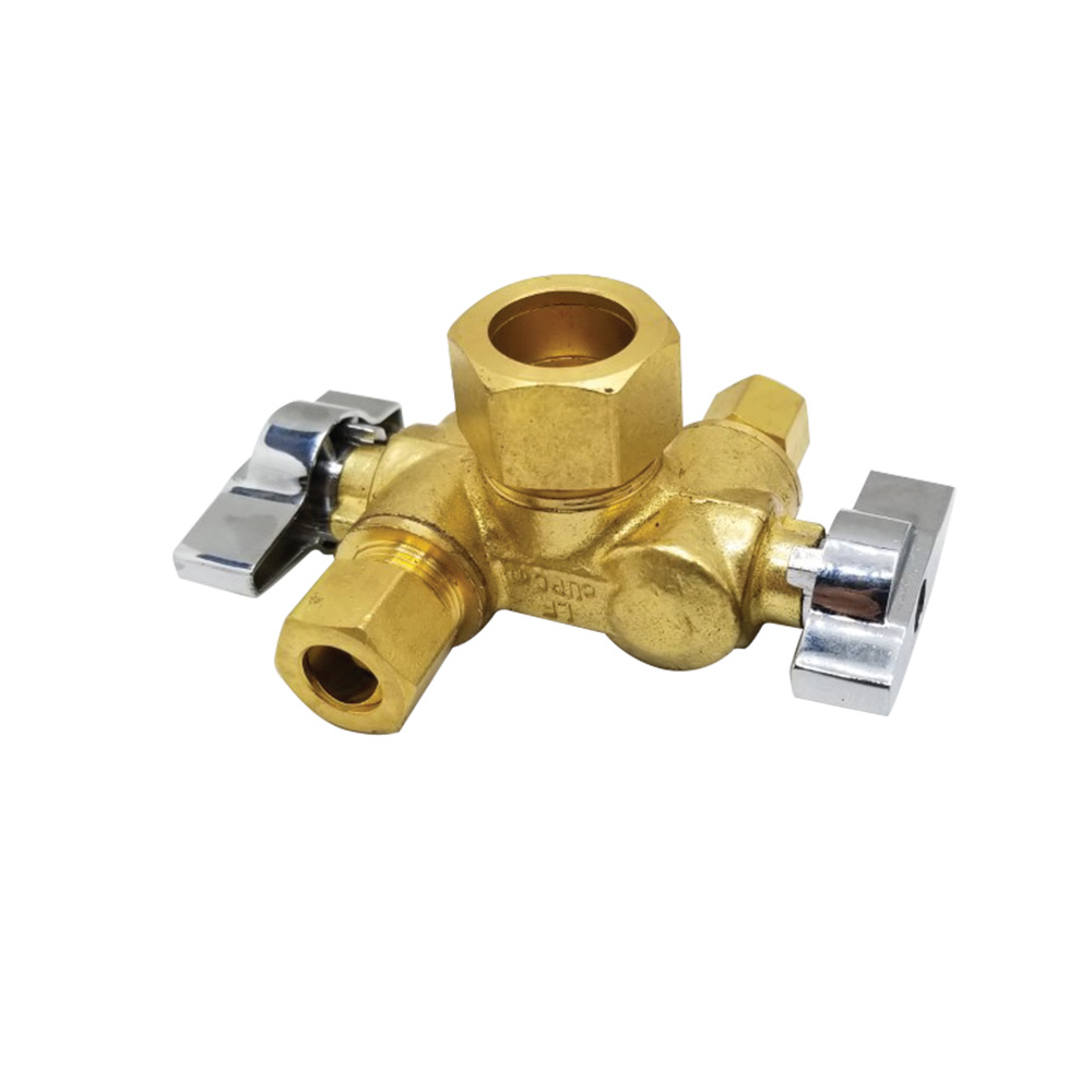 6790-T 5/8" Comp  x 3/8" Comp x 1/4" Comp Dual Outlet/ Dual Shut Off 1/4-Turn Angle Stop Valve