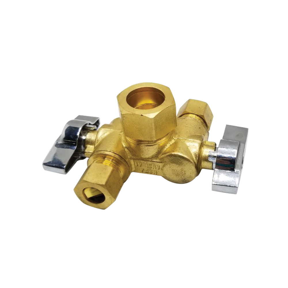 6791-T 5/8" Comp  x 3/8" Comp x 3/8" Comp Dual Outlet/ Dual Shut Off 1/4-Turn Angle Stop Valve