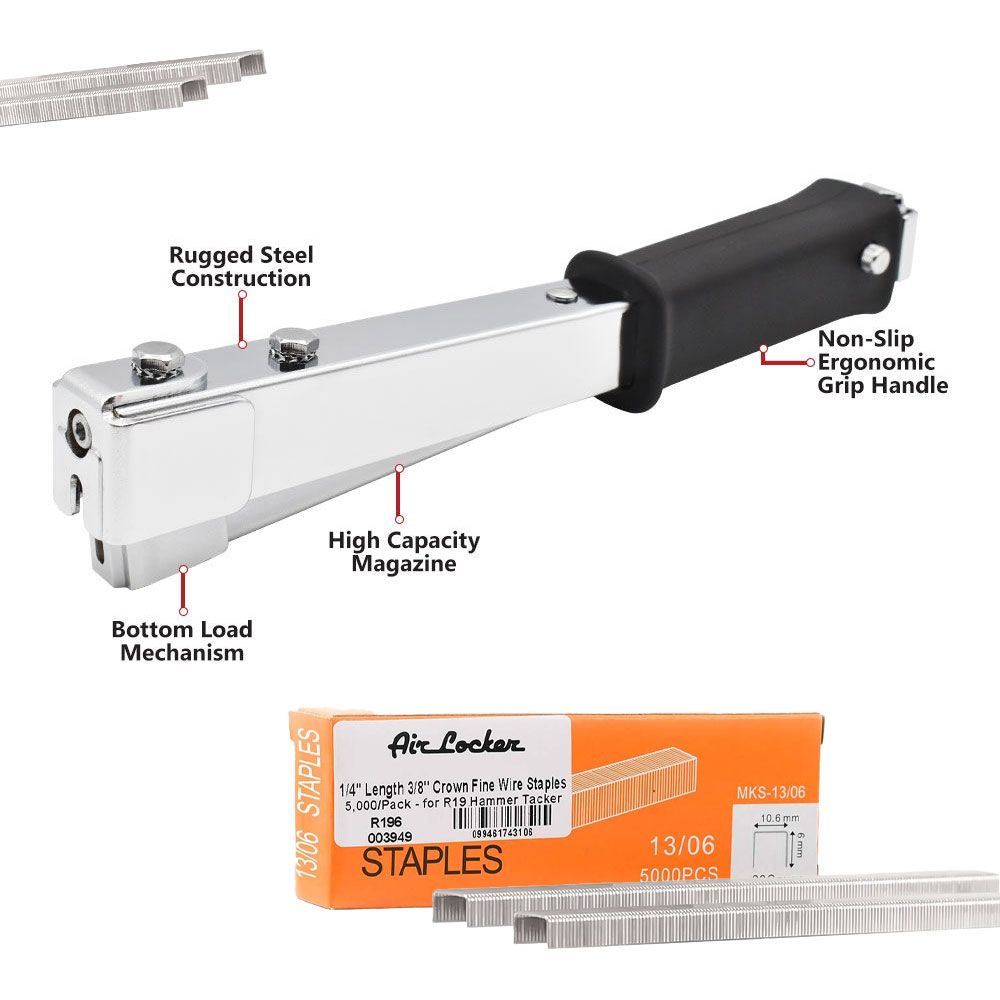 Professional Hammer Tacker - Rapid 19 Style (A18) Kit Includes R196 & R198 Staples