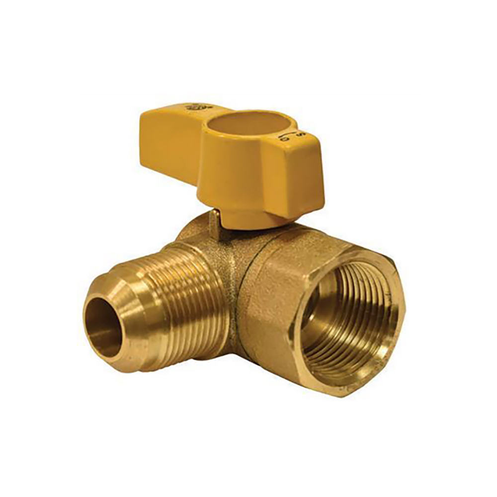 3/8" Flare x 1/2" FIP Brass Angle Gas Ball Valve