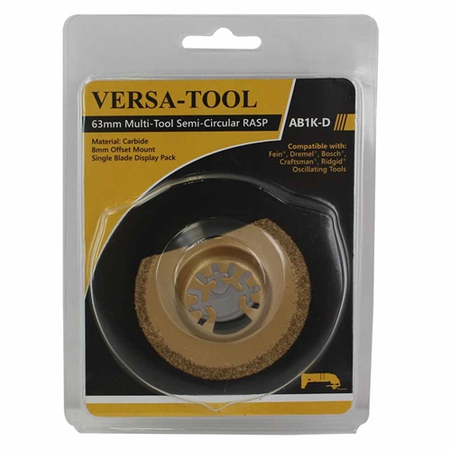 63mm Semi- Circular Carbide RASP, 8mm Offset Mount For a Perfect Flush Sanding / Grinding  Compatible with Fein Multimaster, Dremel, Bosch, Craftsman, Ridgid Oscillating Tools - Single Display Pack