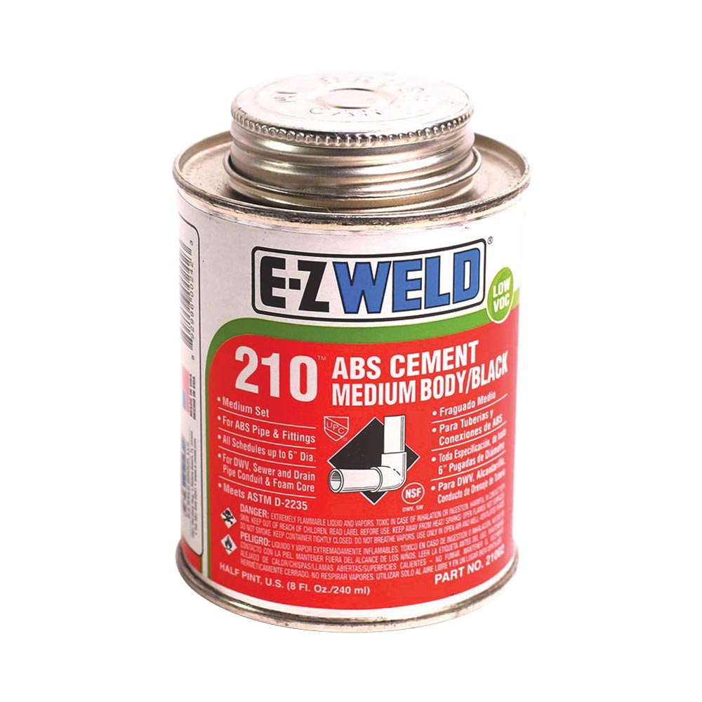 8 OZ Medium Body Black ABS Cement, 1/2 Pint