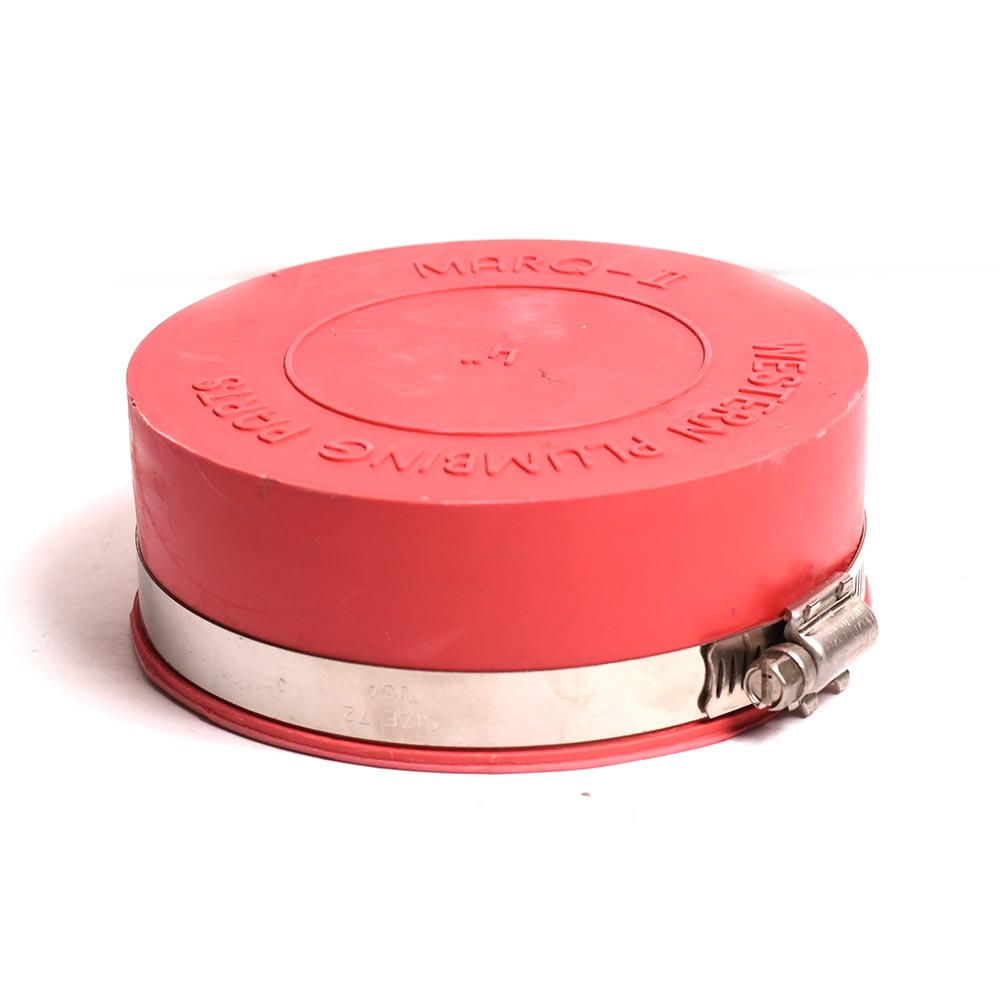 4" Rubber Test Cap with Clamp - Red