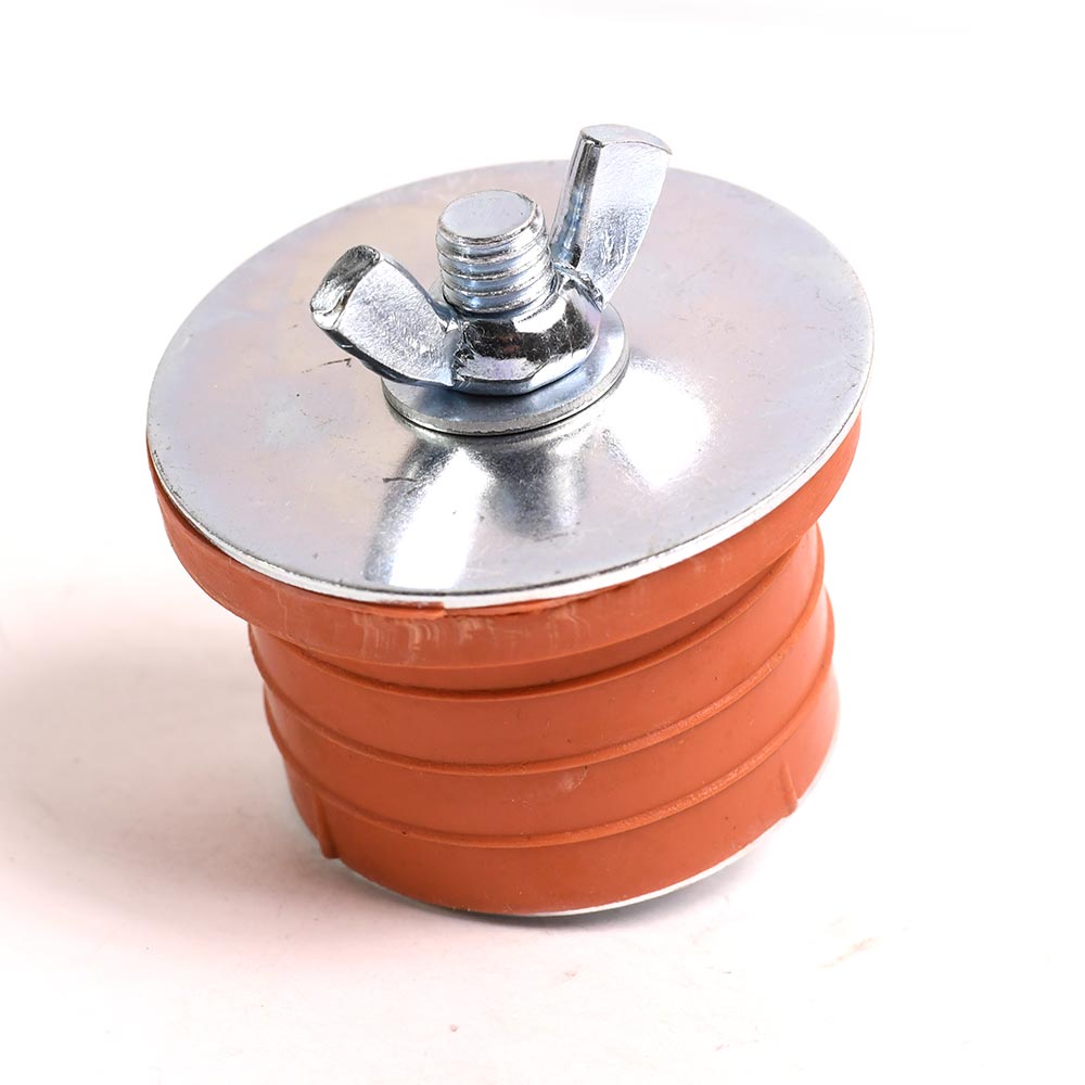 2" Rubber Test Plug With Metal Plate and Wing Nut - Red