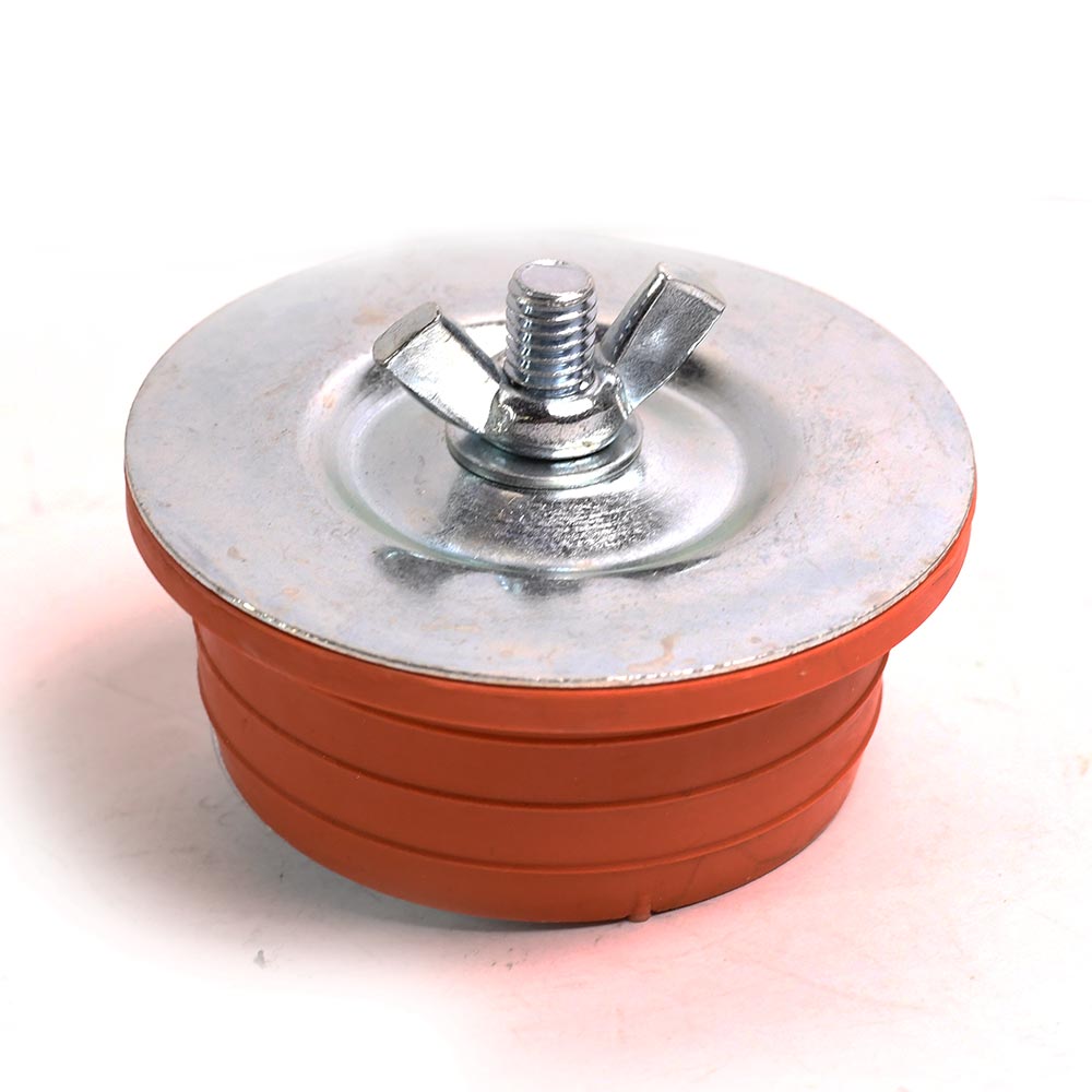 3" Rubber Test Plug With Metal Plate and Wing Nut - Red