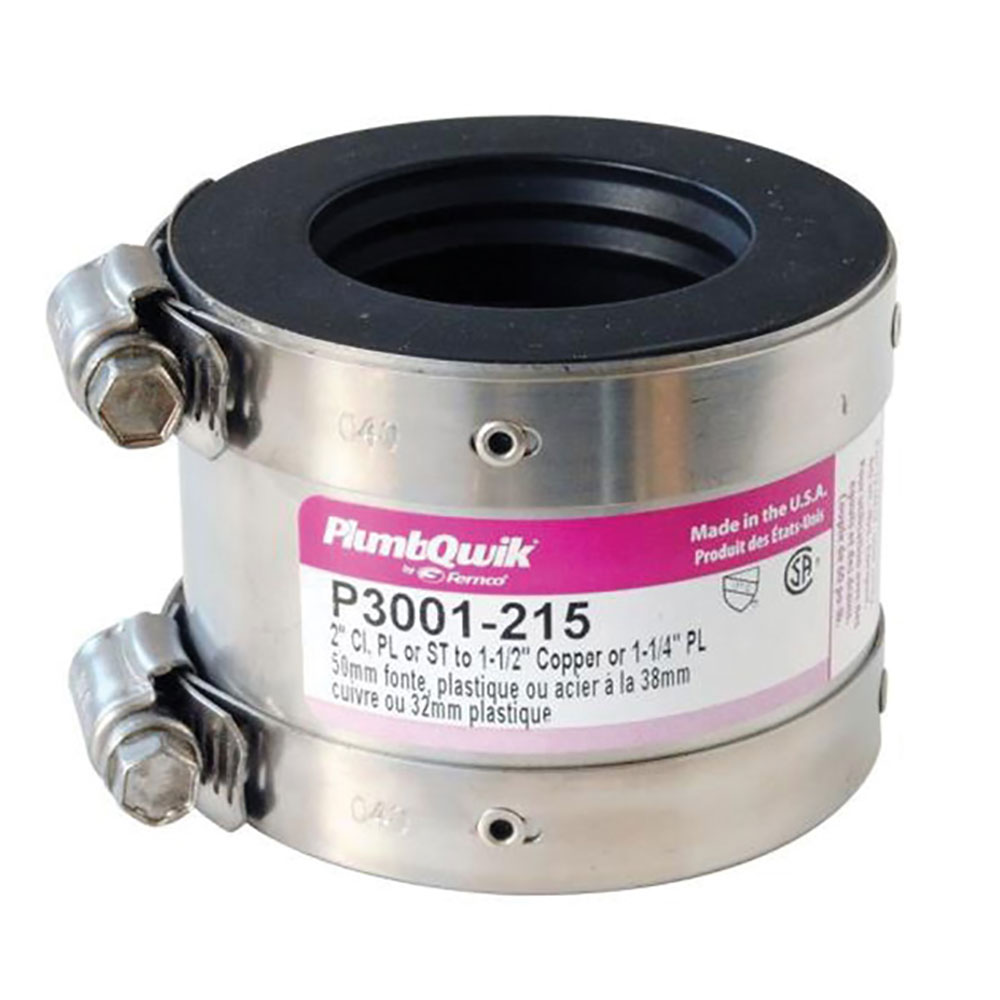 P3001-215 2" Cast Iron, Plastic or Steel to 1-1/2" Copper or 1-1/4" Plastic - Shielded No-Hub Coupling