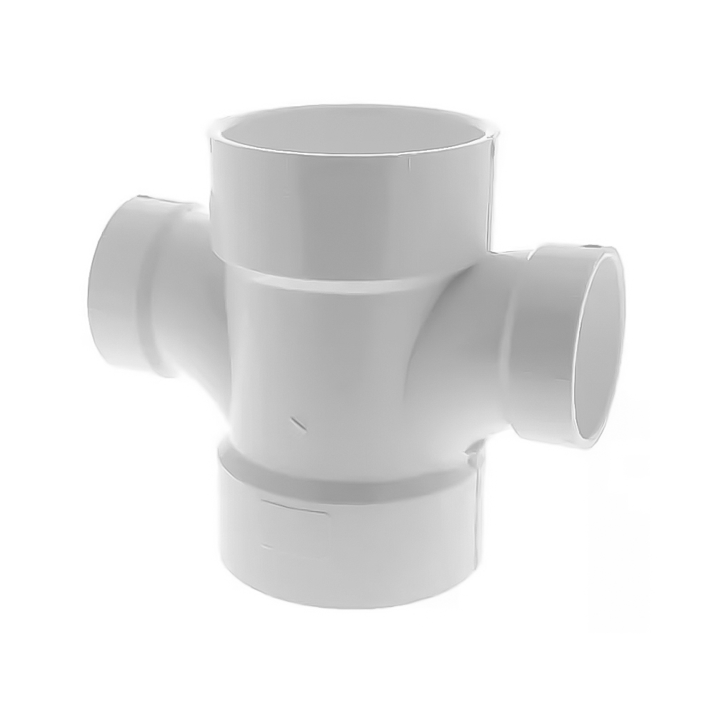 3" x 3" x 2" x 2" PVC DWV Double Sanitary Tee, Reducing (ALL HUB)