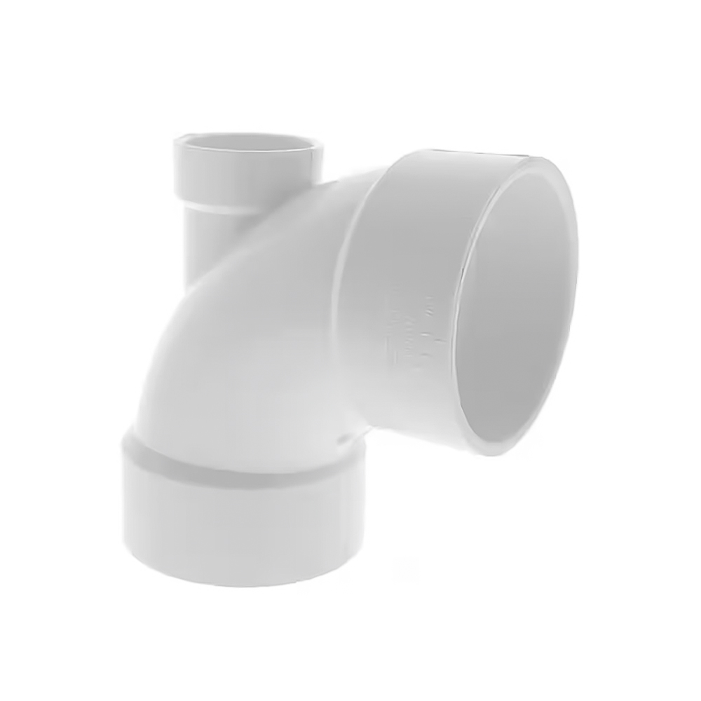 3" x 3" x 2" PVC DWV 1/4 Bend W/Low Heel Inlet (H x H x H)