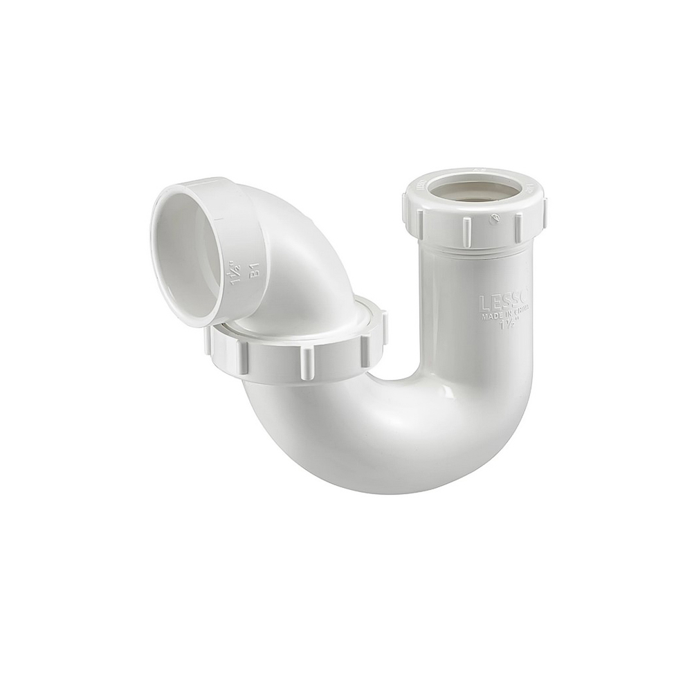 1-1/2" PVC DWV L.A Pattern P-Trap W/Union & 1-1/2 & 1-1/4 Slip Washer, W/Plastic Nut (Slip x H)