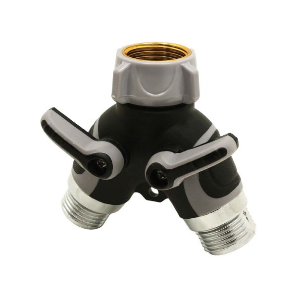 Garden Hose Wye Splitter with Shut-Off Valves – Zinc