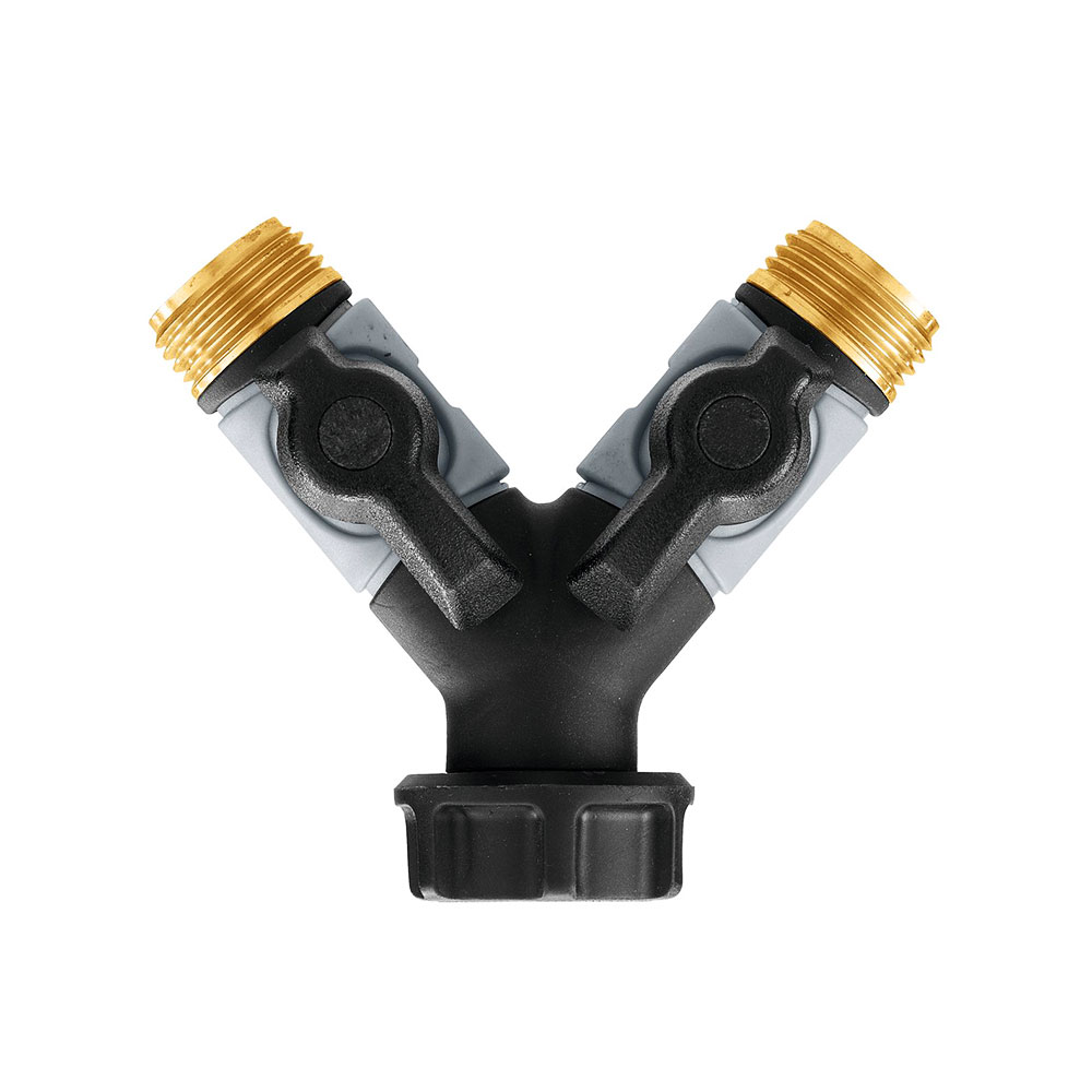 Garden Hose Wye Splitter with Shut-Off Valves – Zinc