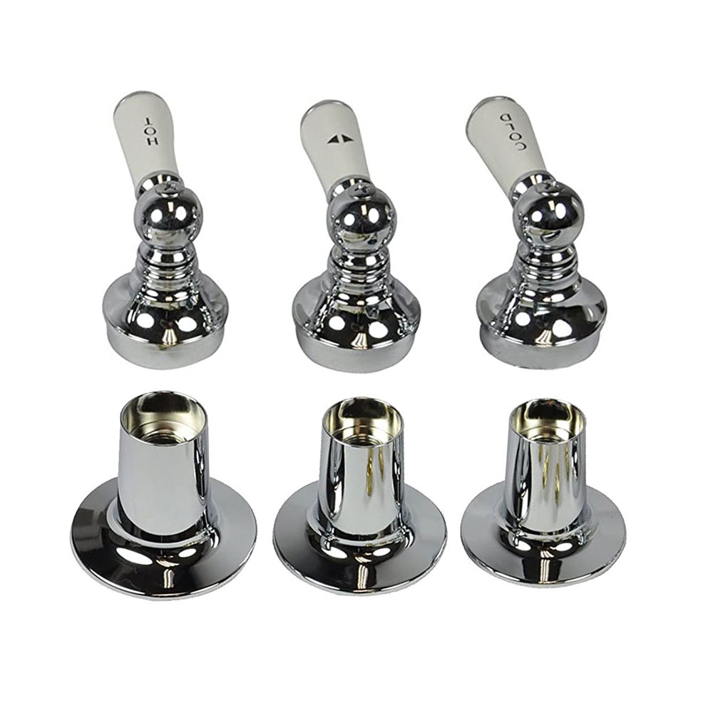Tub/Shower 3-Handle Remodeling Trim Kit for Price Pfister  - Porcelian Lever Handles (HOT/COLD/DIVERTER), Chrome Plated Flanges with Nipples