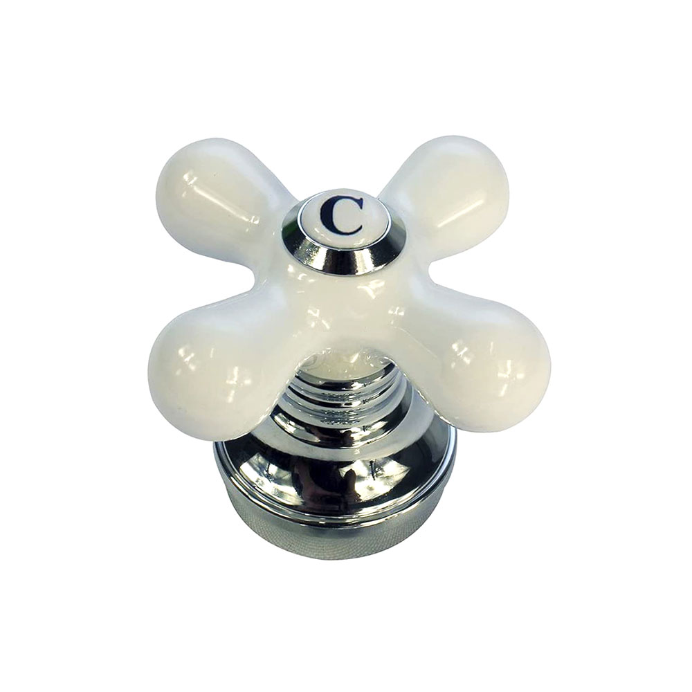 Porcelain Cross-Arm Faucet Handle, Price Pfister, Base and Cold Button