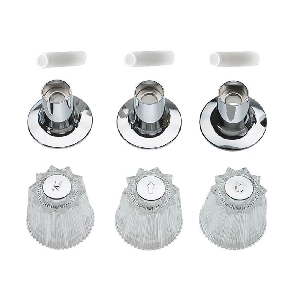 Tub/Shower 3-Handle Remodeling Trim Kit for Price Pfister Windsor Style, Acrylic Handles (HOT/COLD/DIVERTER), Chrome Plated Flanges with Nipples