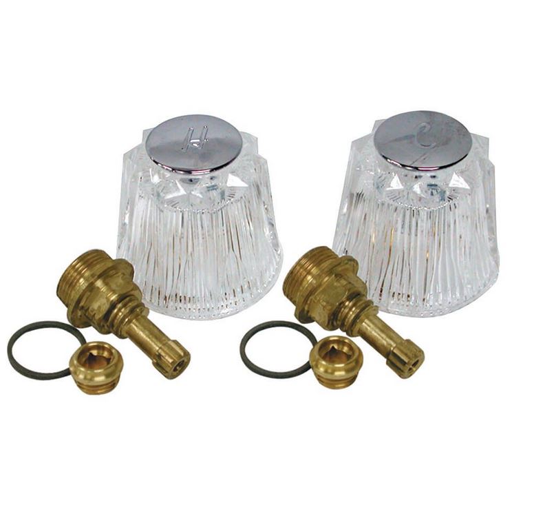 Lavatory/Kitchen 2-Handle Rebuild Kit for Price Pfister Windsor Faucets, Acrylic Handles (HOT/COLD) with Brass Stems & Seats
