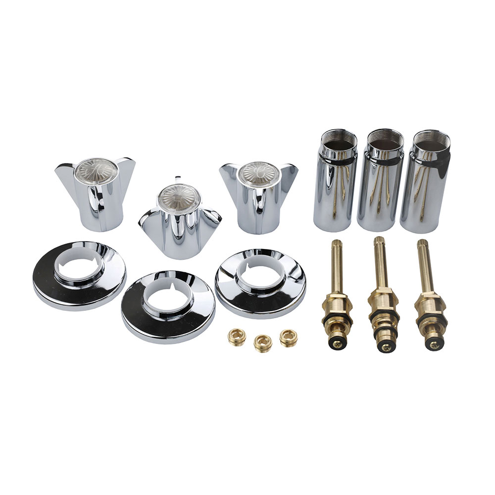 Tub/Shower 3-Handle Remodeling Trim Kit for SAYCO - Metal Handles (HOT/COLD/DIVERTER), Brass Stems, Brass Seats, Chrome Plated Flanges with Nipples