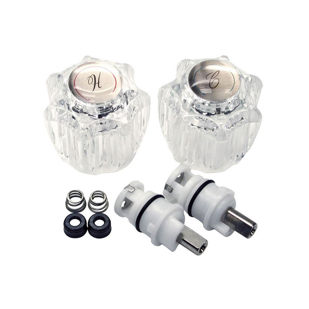 Lavatory/Kitchen 2-Handle Rebuild Kit for DELTA Faucets, Acrylic Handles (HOT/COLD) with Plastic Stems, Seats & Springs