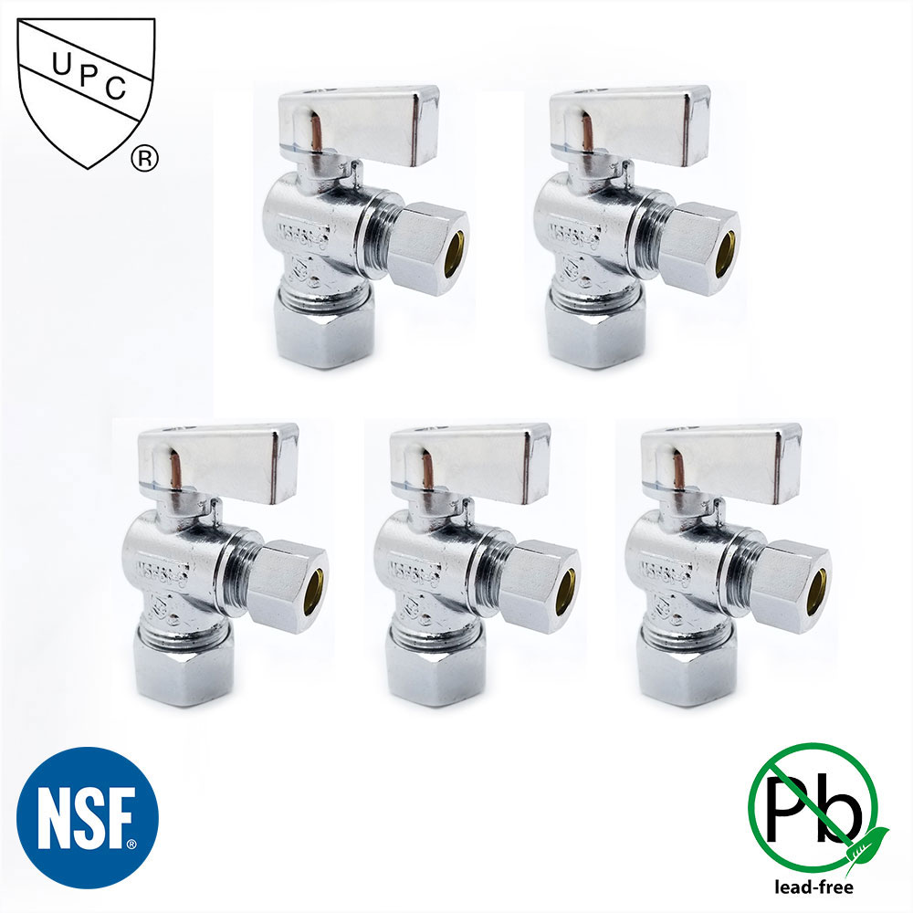 5/8" Comp x 3/8" Comp Quater-Turn Angle Stop Valve (5/pk)