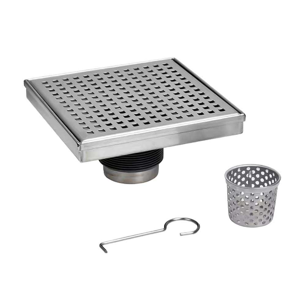 2014-T 4" Square Floor Drain with Grid Drain Cover & Hair Strainer - Chrome