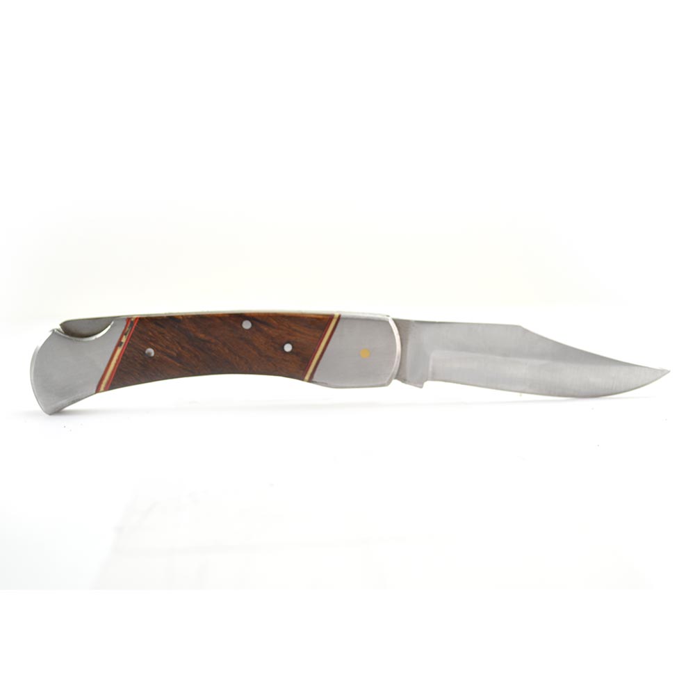 5" Wood Handle Pocket Knife w Brown Leather Case