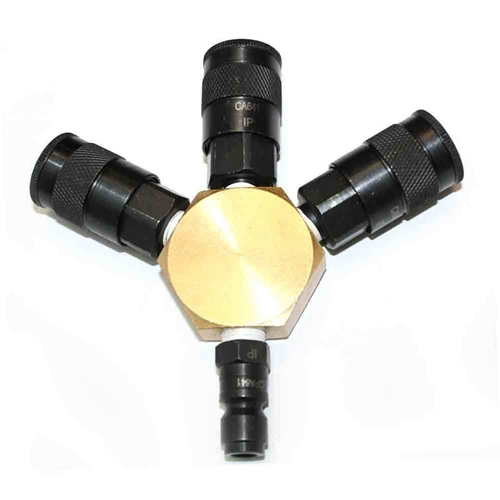 1/4" Brass Round Manifold w/3 x 3/8" Steel Automotive Couplers