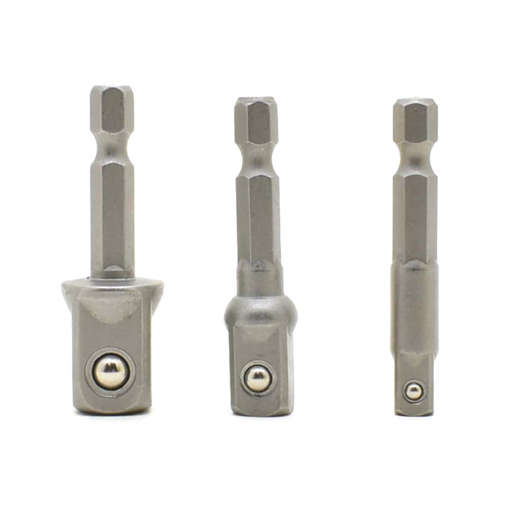 3PCS Set 1/4" 3/8" 1/2" Square Socket Adapter - 1/4" Hex Shank - Power Extension Bit Set for Drills - SE 2549