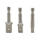 3PCS Set 1/4" 3/8" 1/2" Square Socket Adapter - 1/4" Hex Shank - Power Extension Bit Set for Drills - SE 2549