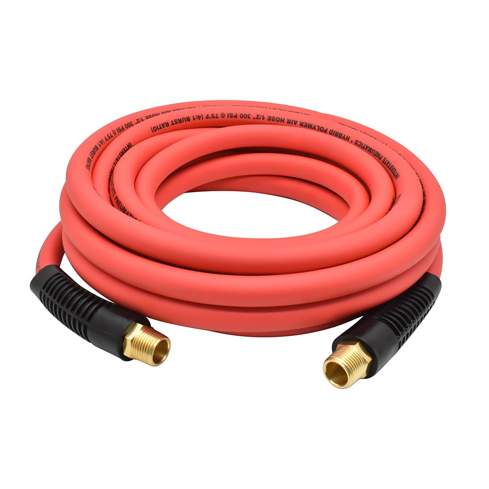 1/2" x 25 ft Rhino HybridFlex Red Hybrid Air Hose WP 200 PSI (1/2" NPT) Solid Fitting