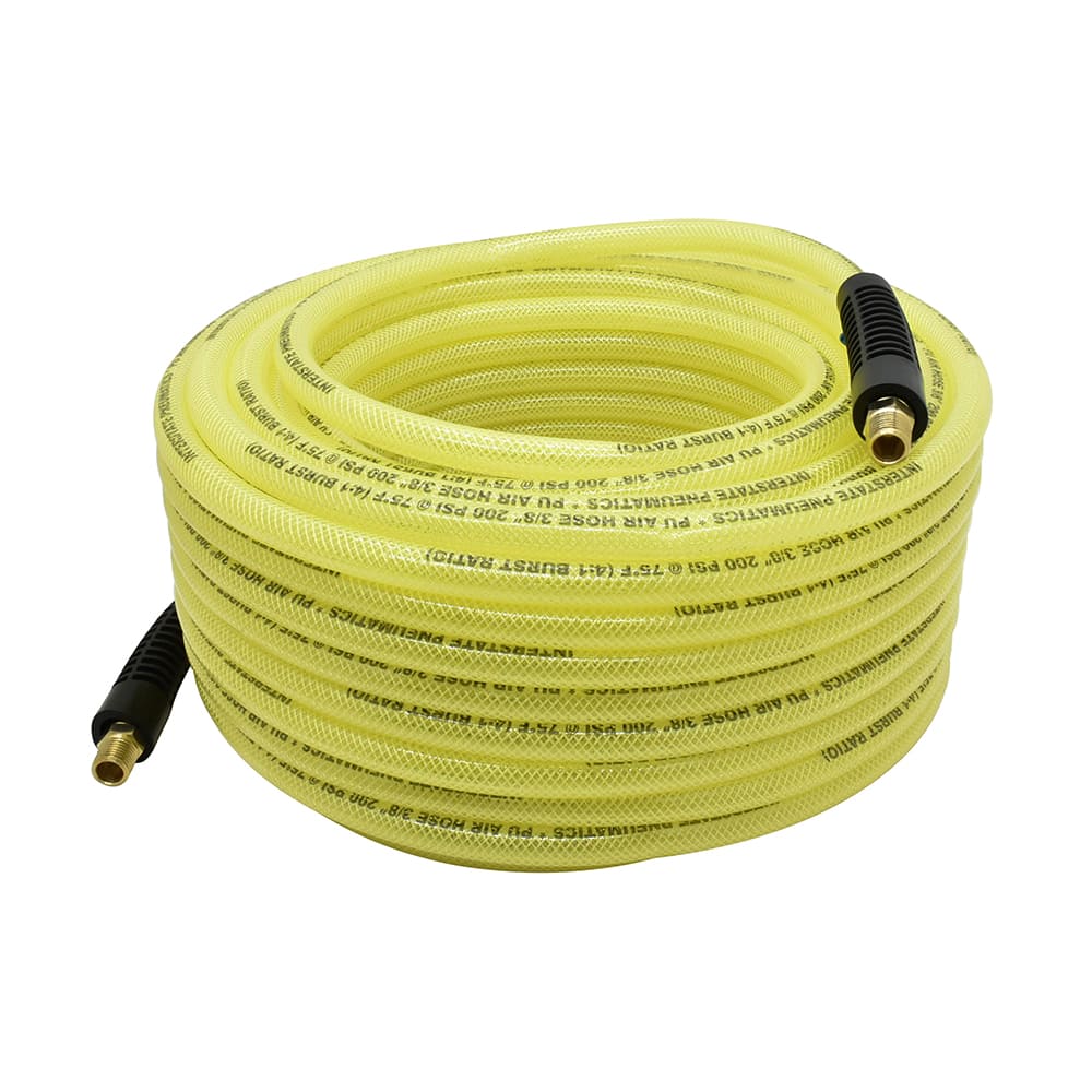 3/8" x 100 ft Rhino PolyFlex Yellow Polyurethane Hose WP 200 PSI (1/4" NPT) Solid Fitting