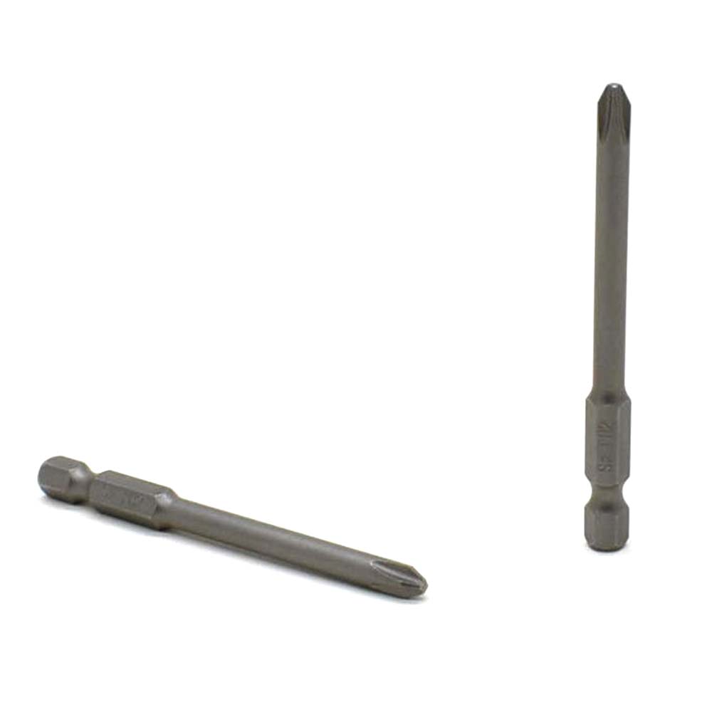 10 Display Pack - 2# Phillips Head Power Screwdriver Bits - 3 Inch Long - 5mm Dia