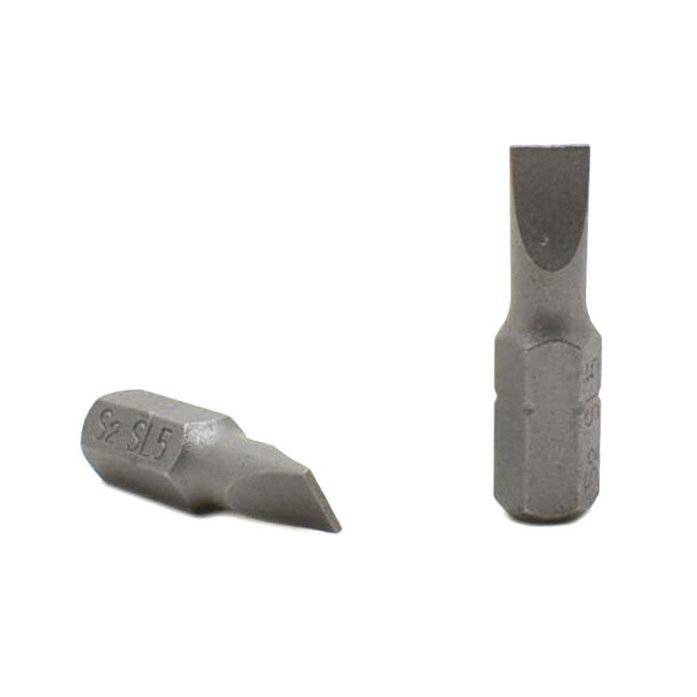 50 Display Pack - Single End Slotted Screwdriver Bits - 1 Inch Long - 5mm Wide Slot