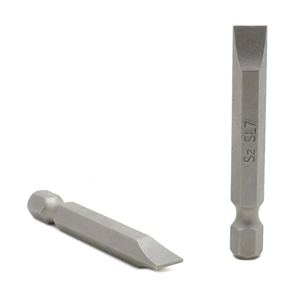 10 Display Pack - Single End Slotted Screwdriver Bits - 2 Inch Long - 7mm Wide Slot