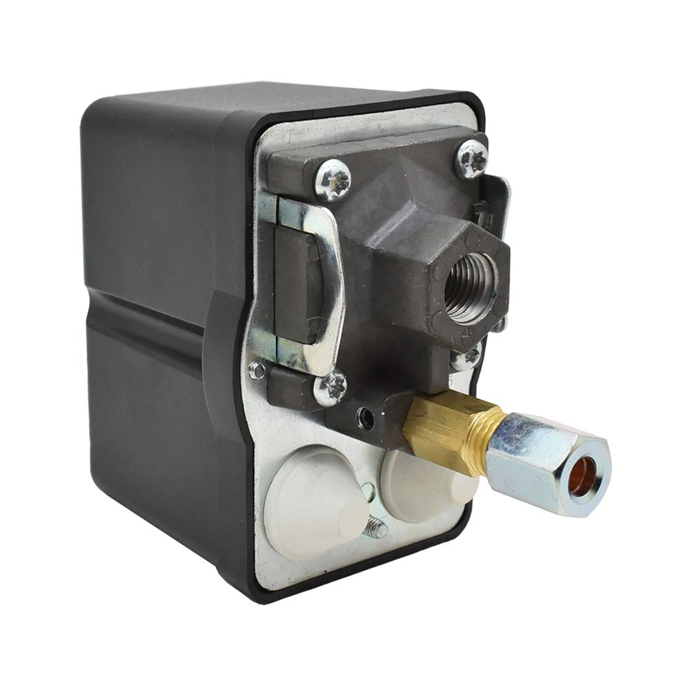 Pressure Switch - 105-135 PSI Single Port 1/4 NPT Female, 6.4 Mm Vertical Brass Unloader Valve With On – Off Knob
