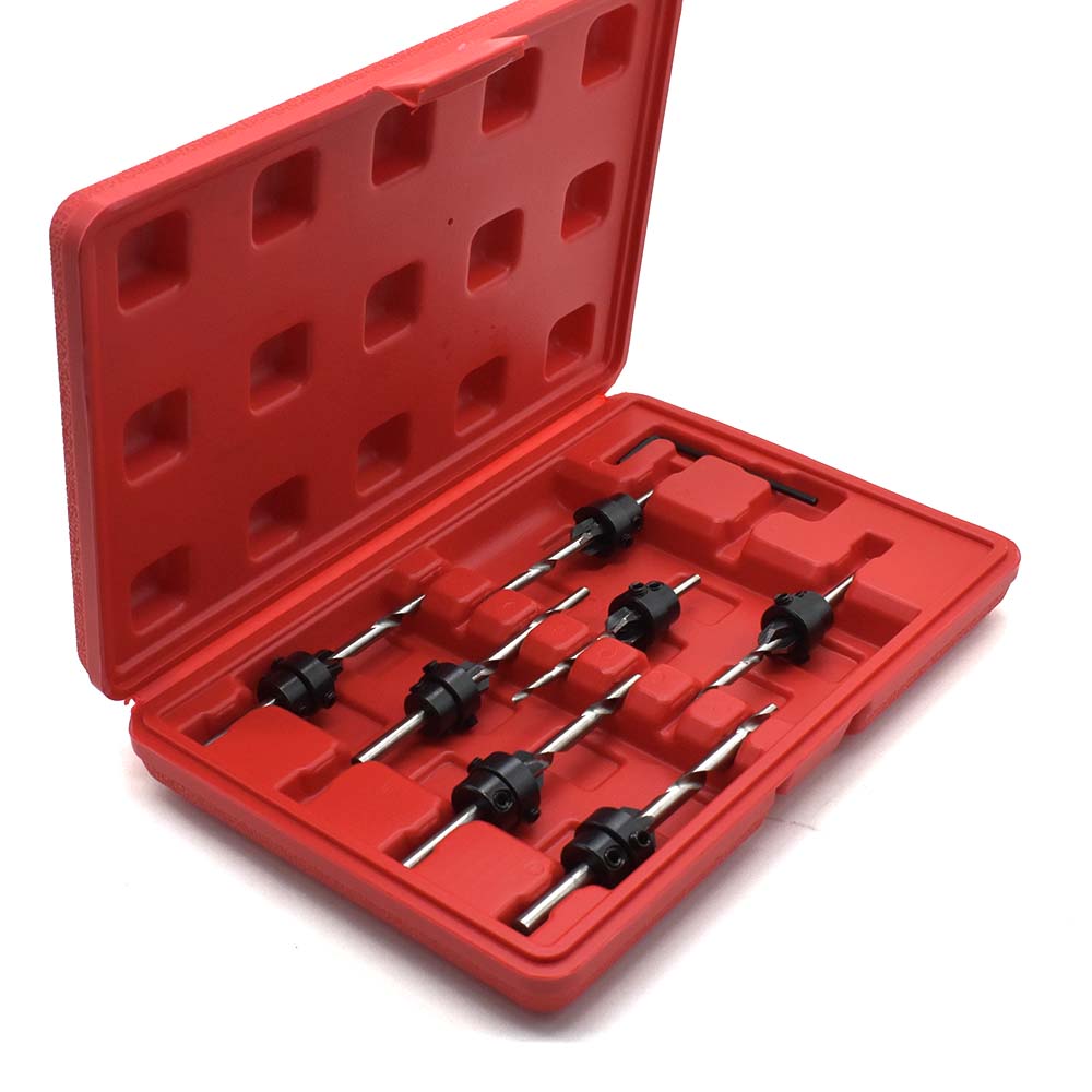 7 Piece Countersink Drill Bit Set with Stop Collars & Wrench