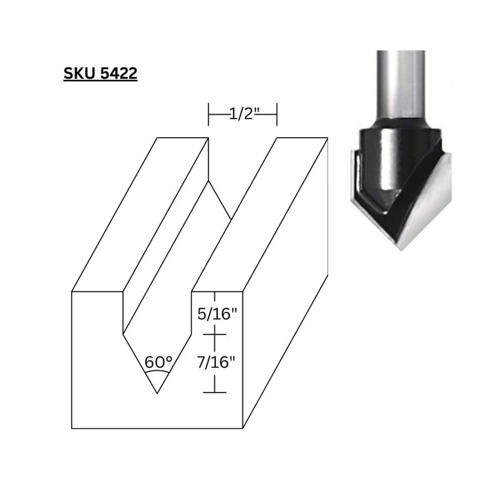 1/2" 60deg. V Groove,1/4"Shank - (Freud 20-152)
