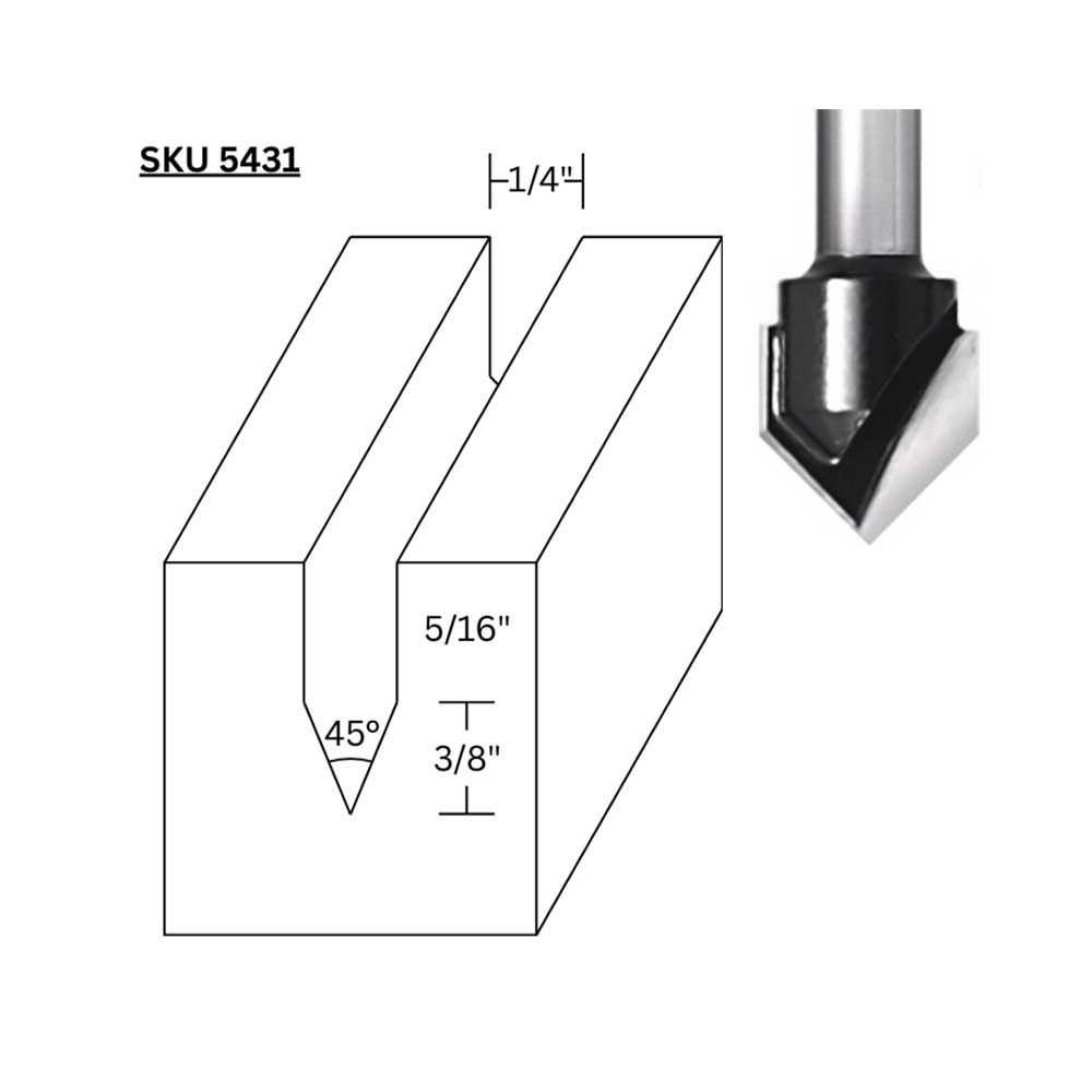 1/4" 45 deg. V Groove,1/4"Shank