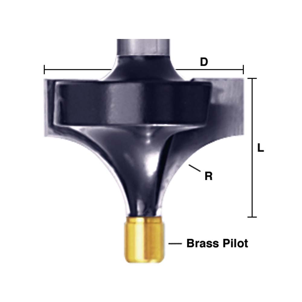 1/8" Round Over Bit with Brass Pilot, 1/4" Shank