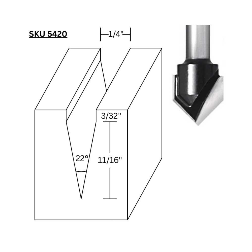 1/4" 22 deg. V Groove,1/4"Sh.