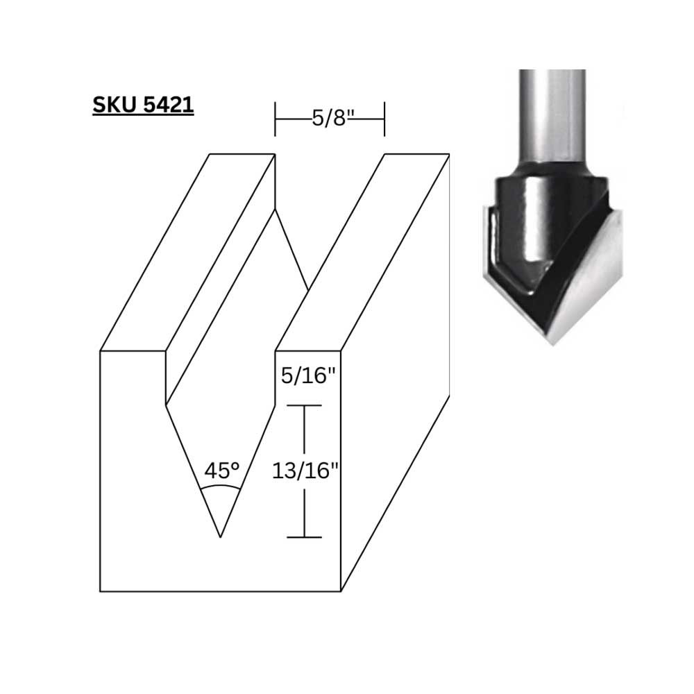 5/8" 45 deg. V Groove,1/4"Shank