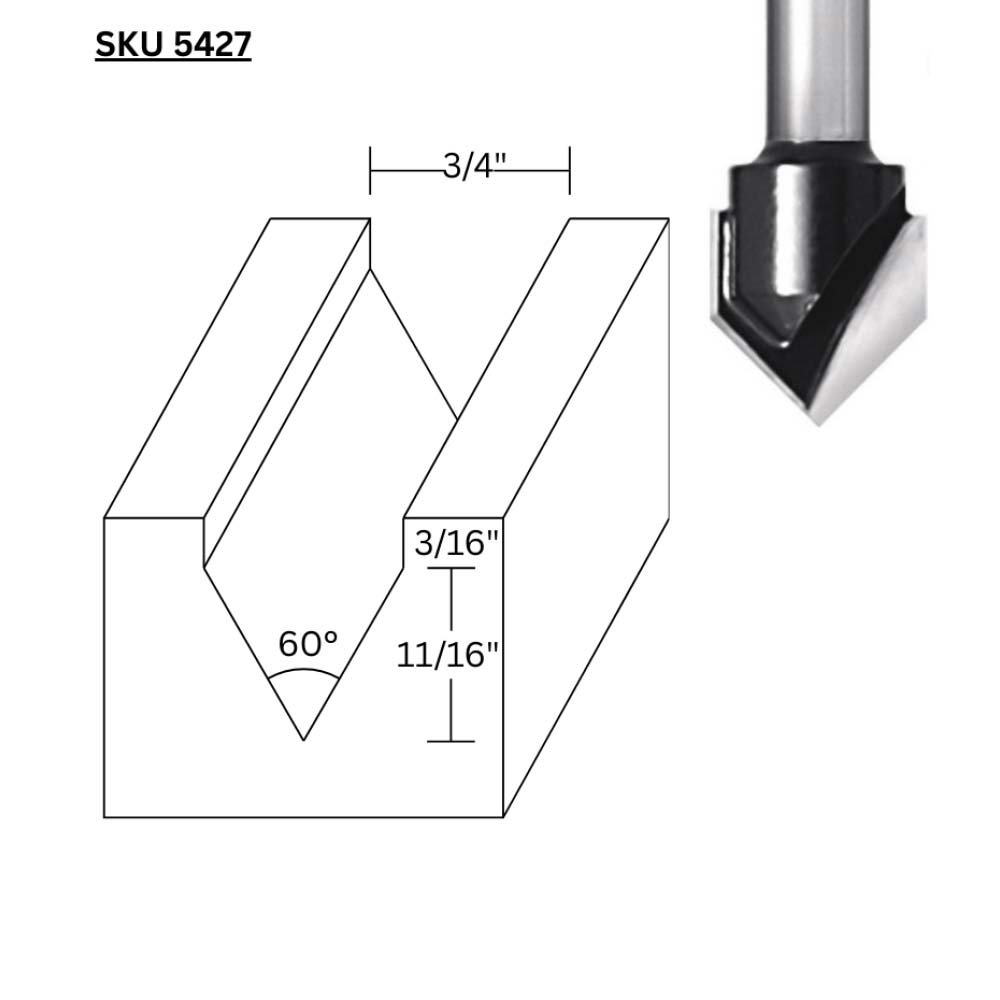 3/4" 60deg. V Groove,1/4"Sh. C