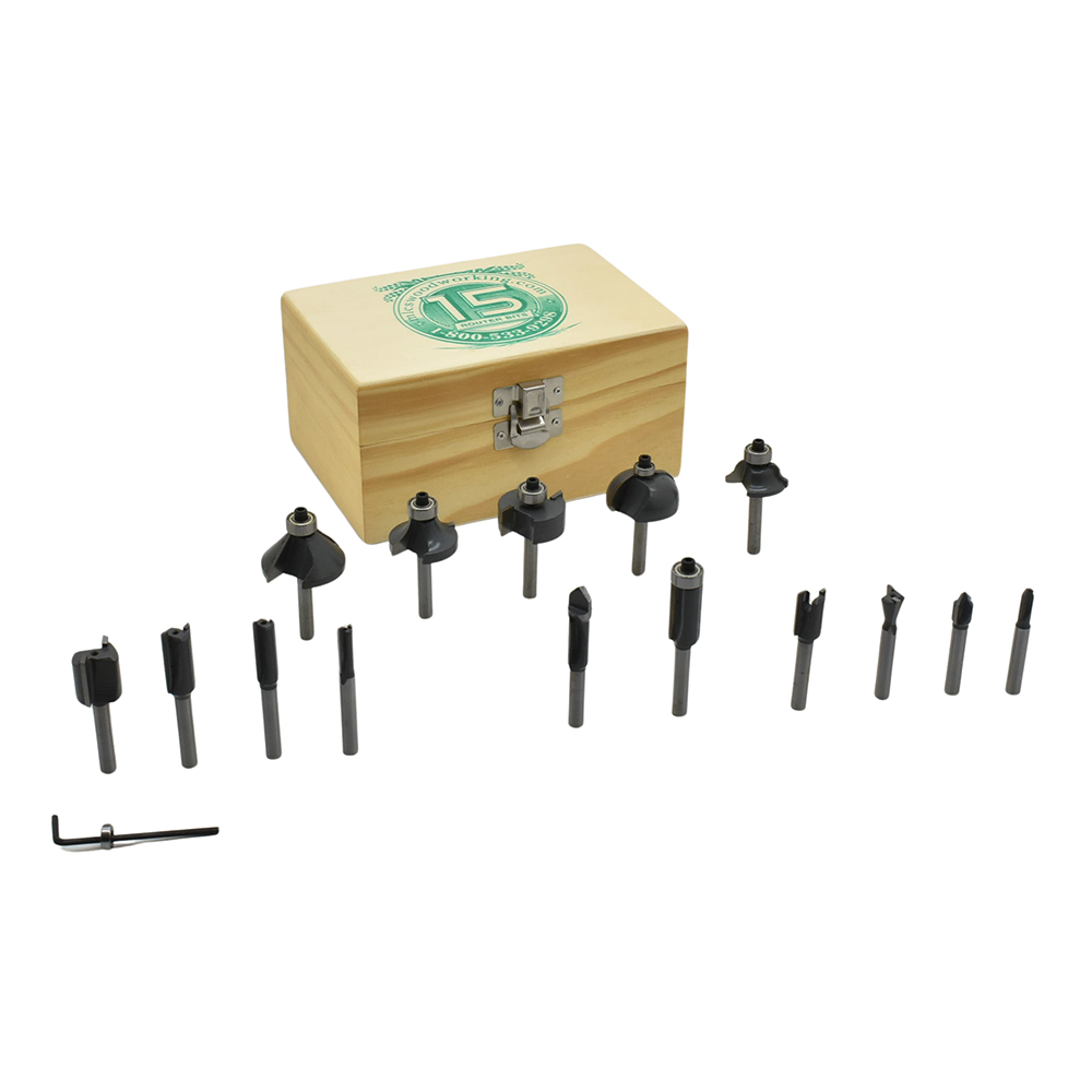 15pc Router Bit Set,1/4"Shank