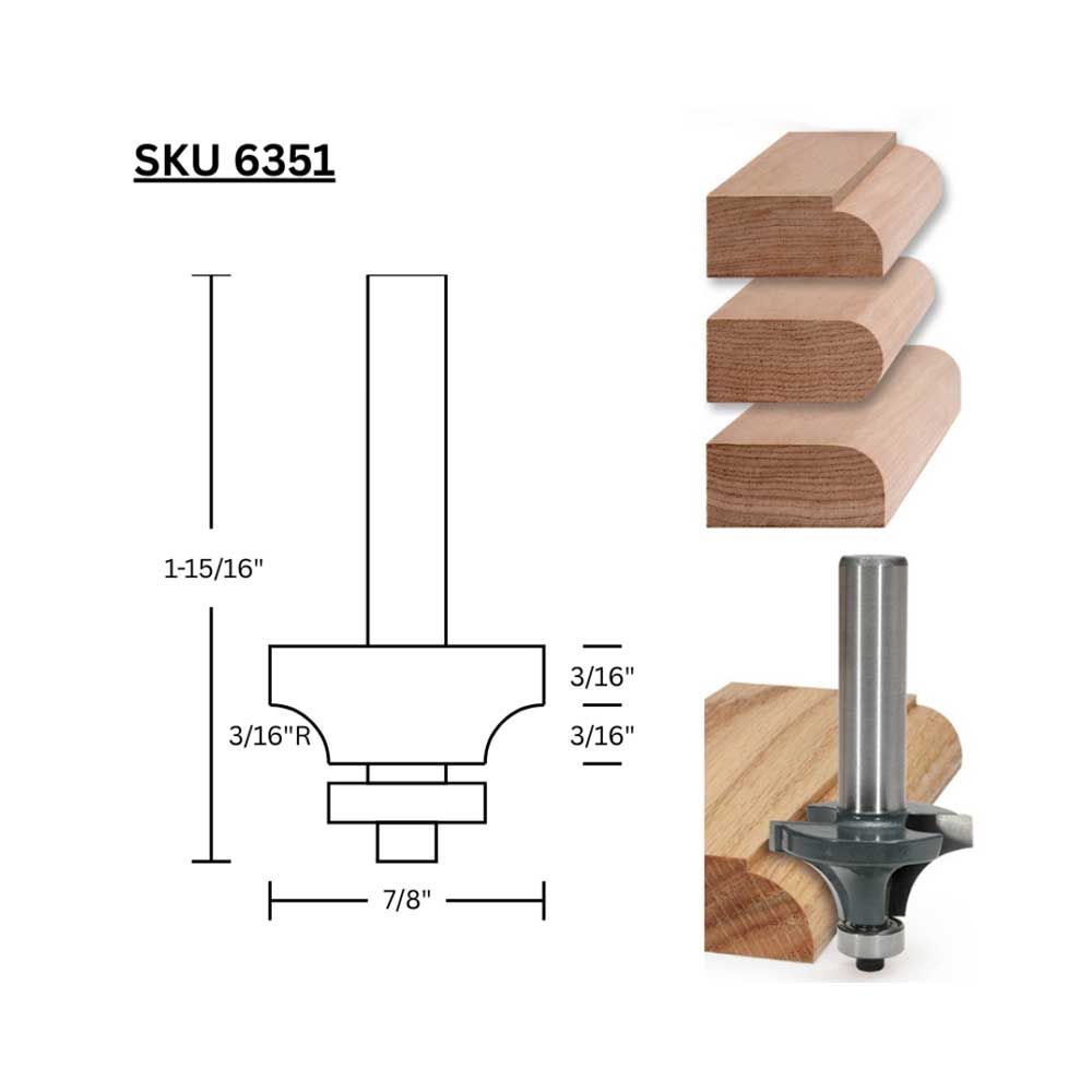 3/16"R RoundOver, 1/4" Shank