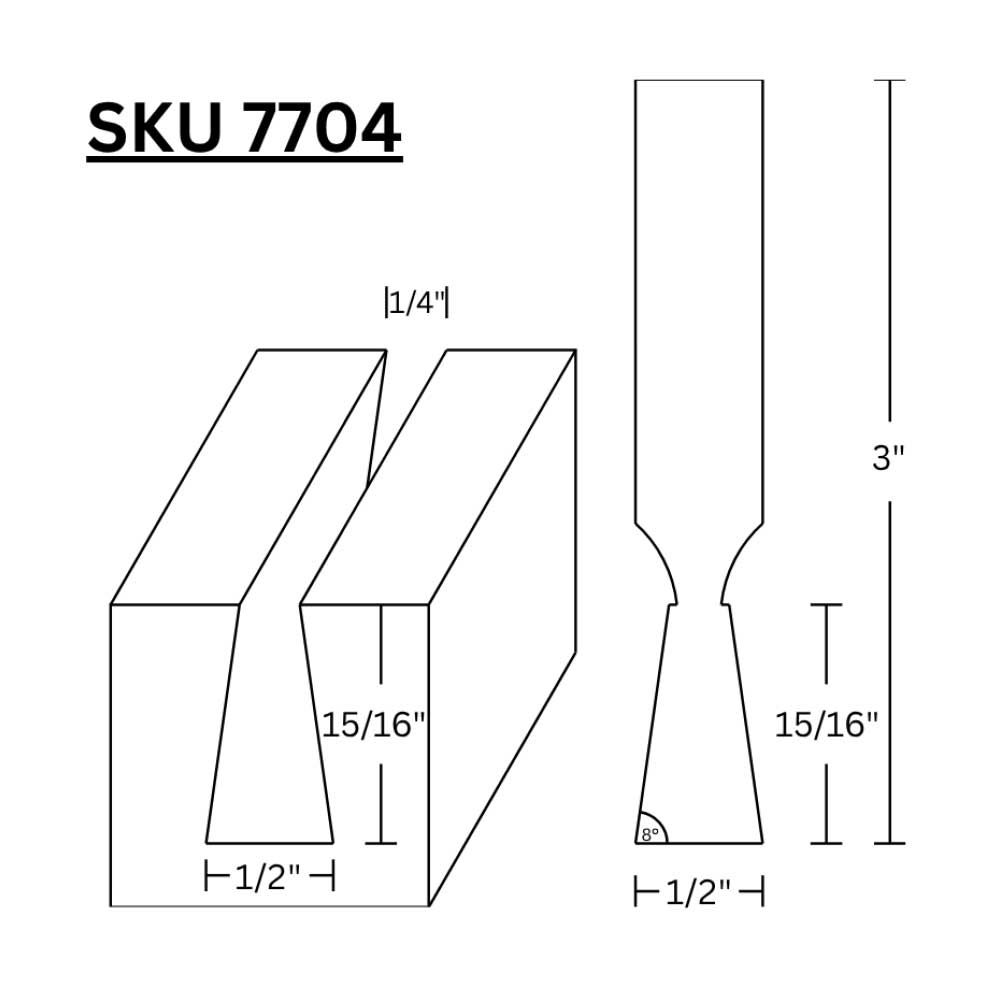1/2" Dovetail (8 deg.) Bit