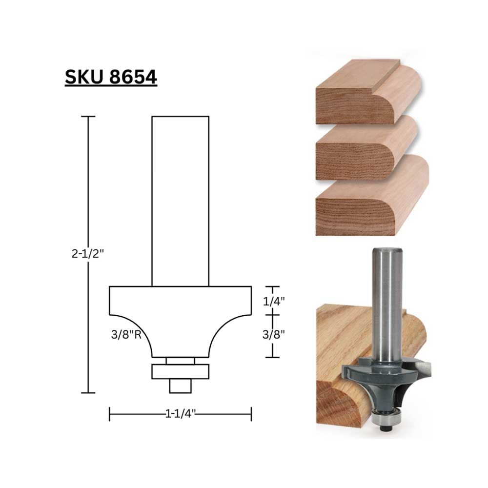 3/8"R Round Over, 1/2" Shank