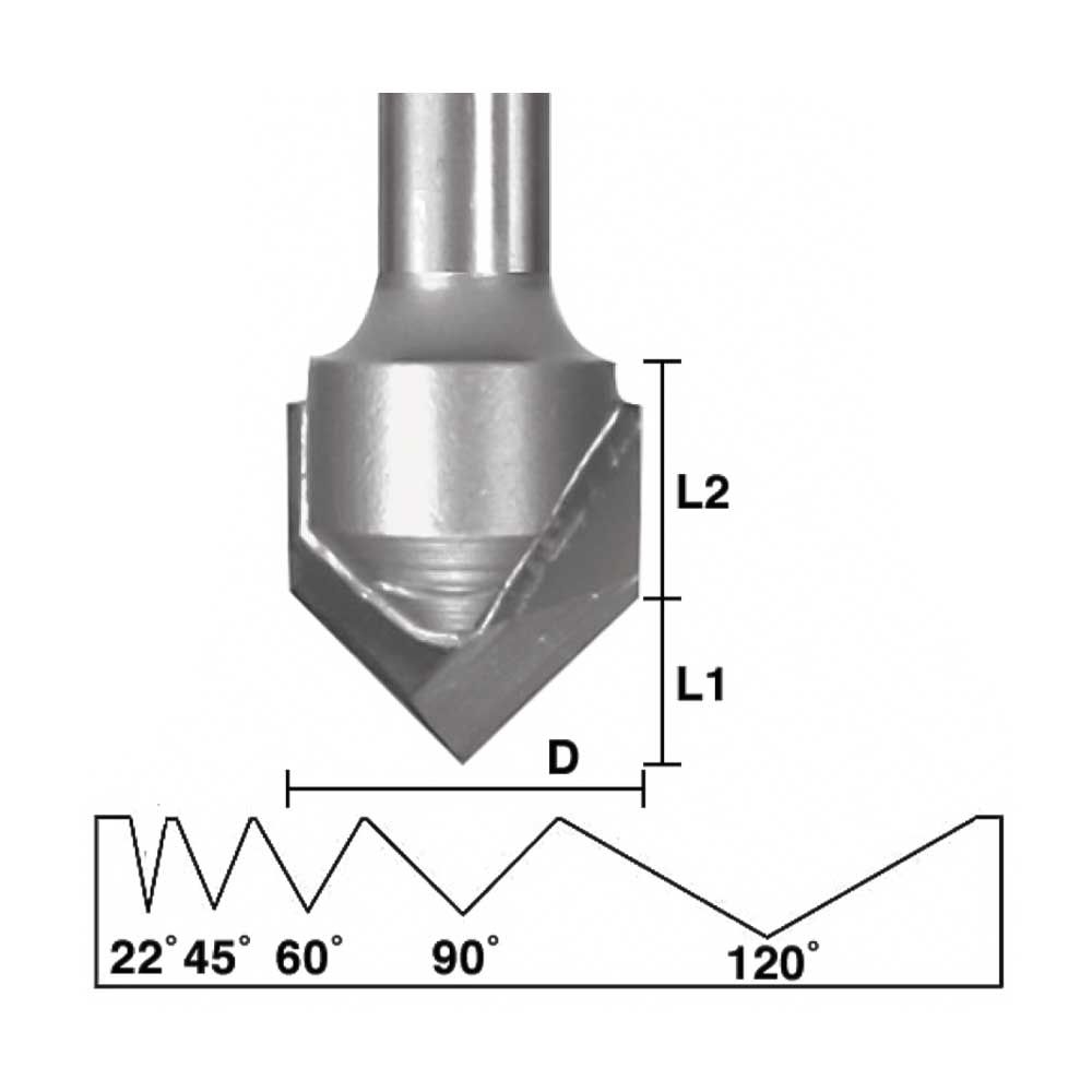 V-Groove 90 Deg. 3/8 X 1/4"Shk w/2-3/8" OAL - (Freud 20-102)