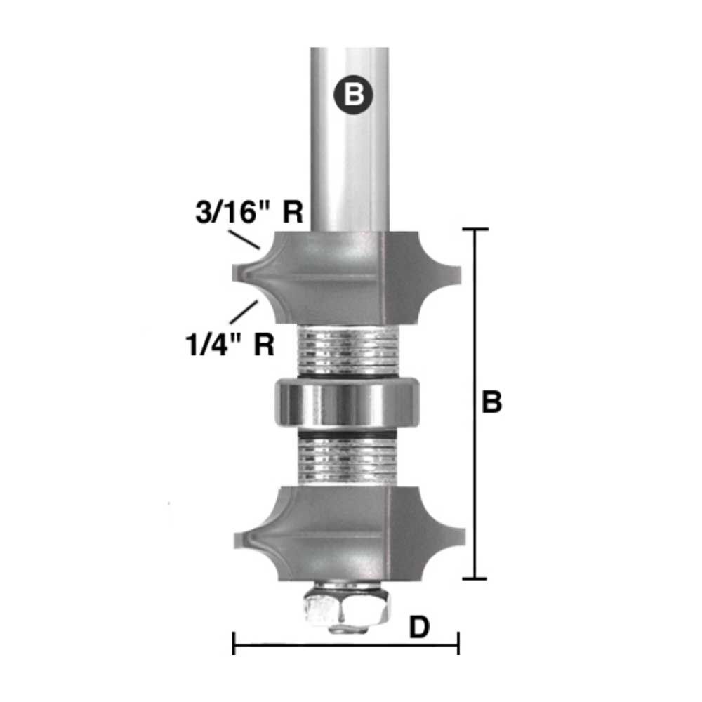 Double Round Assembly,1/4"& 3/16" Radius,1/2"Shk