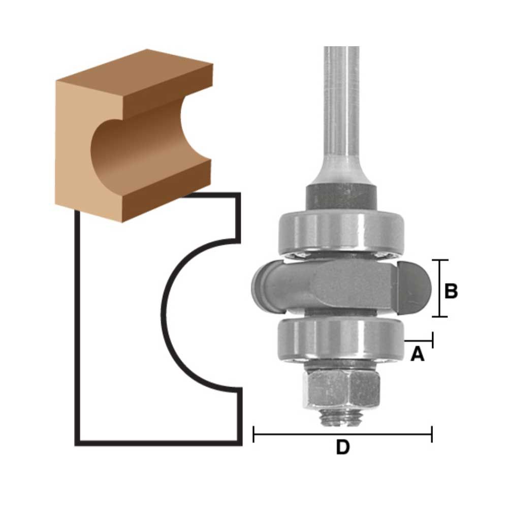 Flute Cutter Assy 3/16"R X 1/4" Shank